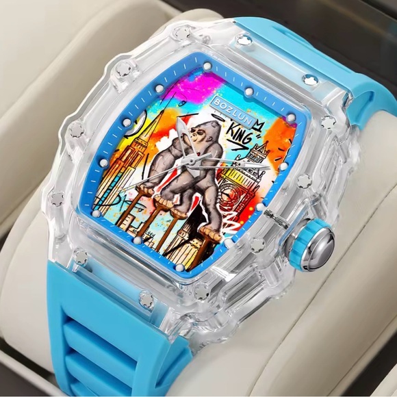 New King Kong Ape Gorilla Mechanical Watch Clear Blue 44mm Luminous GlowLuxury